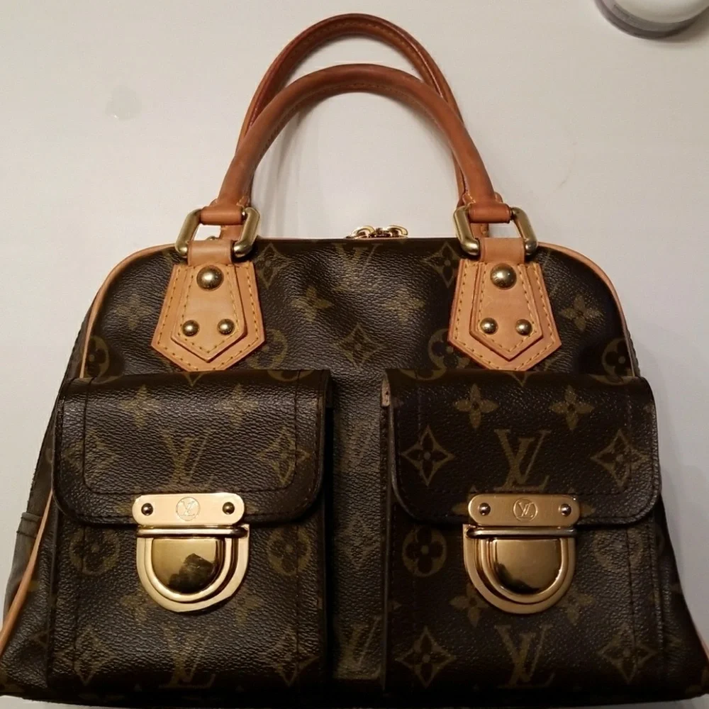 Louis Vuitton Brown Monogram Satchel with Tan Trim and Gold Hardware